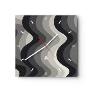 Horloge murale - Pendule murale - Motifs ondulés noirs et blancs dans des tons de gris - 30x30cm - Vague après vague - Décoration murale moderne pour le salon et la chambre ARTTOR