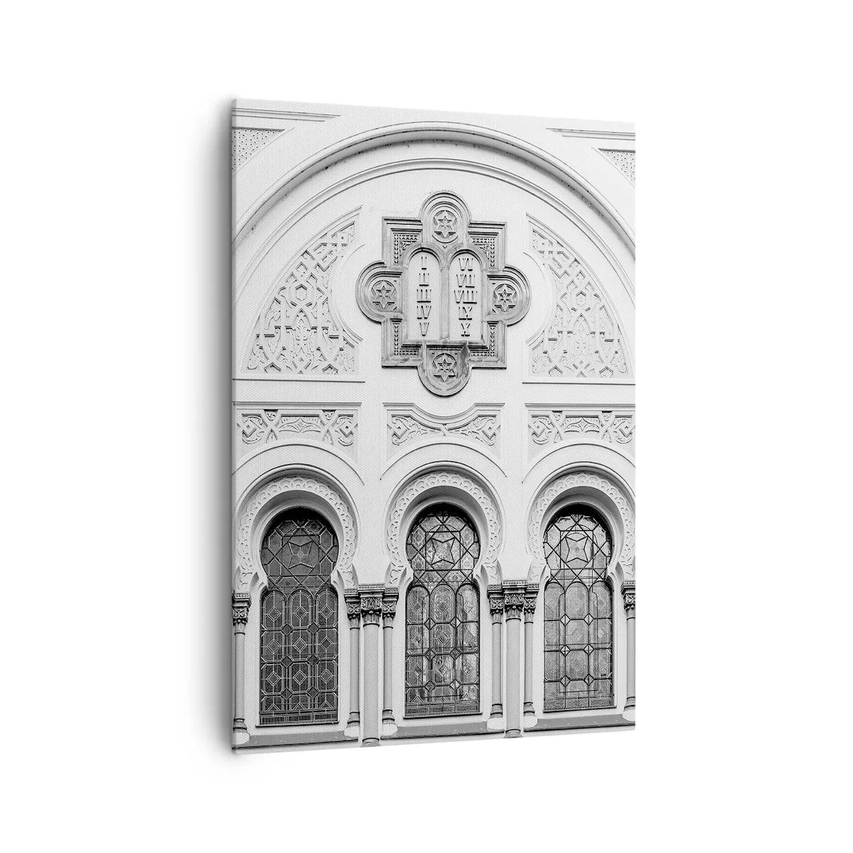 Impression sur toile - Image sur toile - Détails architecturaux de la façade dans un style monochrome - 70x100cm - À la frontière des cultures - Décoration murale moderne pour le salon et la chambre ARTTOR