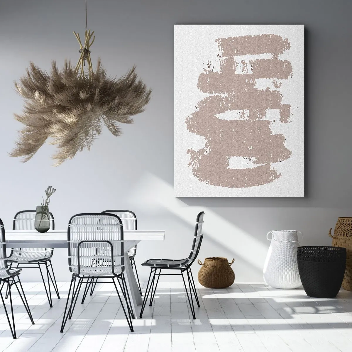 Impression sur toile - Image sur toile - Formes roses douces sur fond clair - 50x70cm - Abstraction en rose tendre - Décoration murale moderne pour le salon et la chambre ARTTOR
