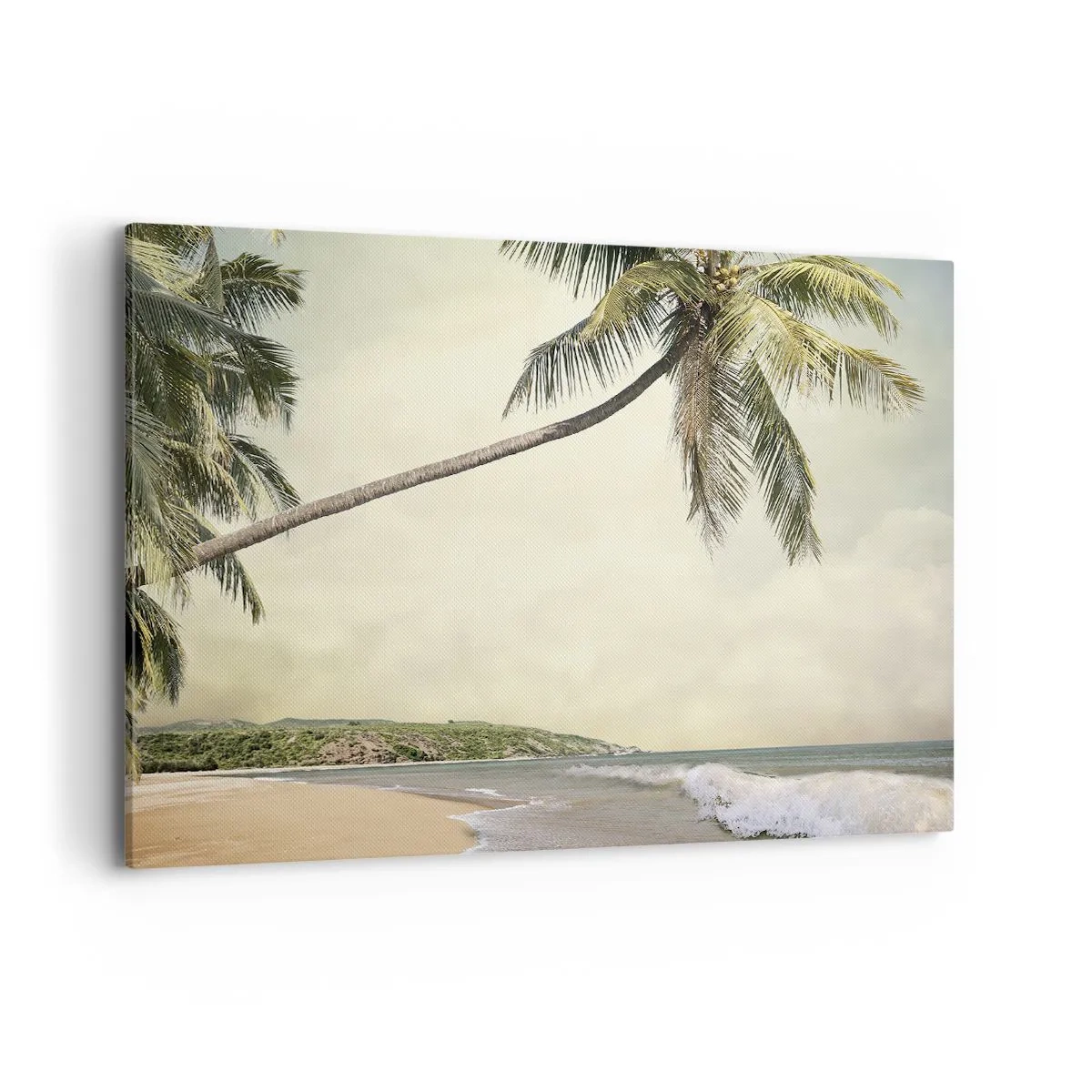 Impression sur toile - Image sur toile - Une plage avec des palmiers sur fond de mer calme - 120x80cm - Rêve tropical - Décoration murale moderne pour le salon et la chambre ARTTOR