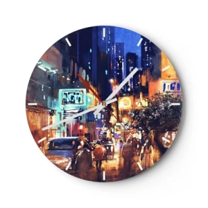 Horloge murale - Pendule murale - Rue nocturne dans le style de l'art urbain - 30x30cm - Et la ville ne dort pas - Décoration murale moderne pour le salon, la cuisine et la chambre ARTTOR
