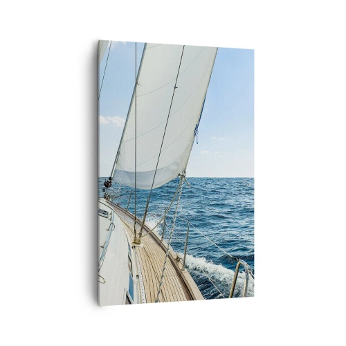 Impression sur toile - Image sur toile - Un voilier sur une mer calme sous un ciel bleu - 80x120cm - Ohé, l'aventure - Décoration murale moderne pour le salon et la chambre ARTTOR