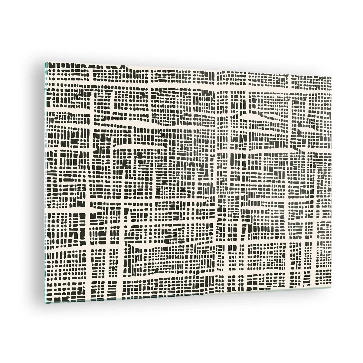 Impression sur verre - Image sur verre - Une abstraction en noir et blanc ressemblant à une grille de points. - 70x50cm - Composition tissée - Décoration murale moderne pour le salon et la chambre ARTTOR