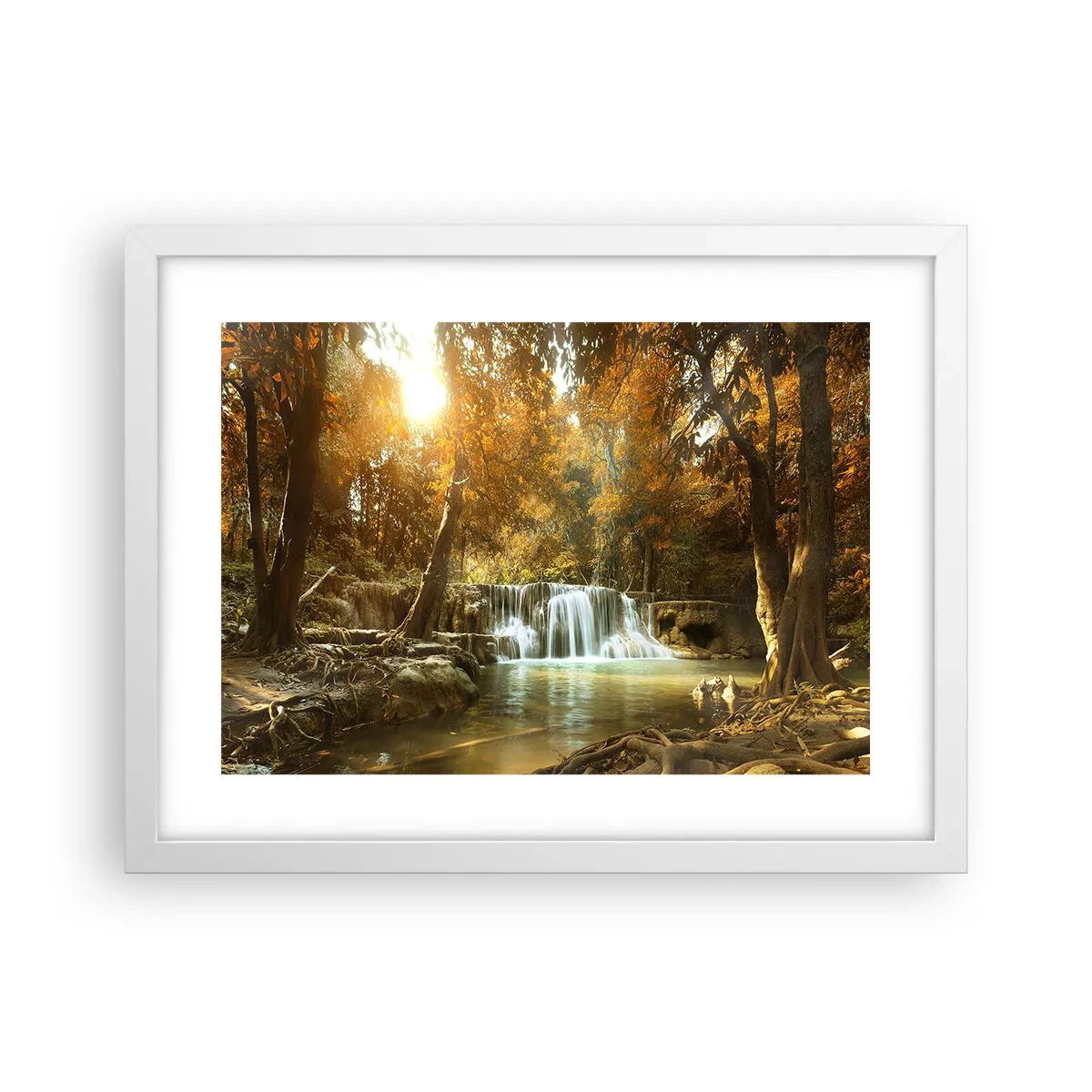 Affiche dans un cadre blanc - Poster - Cascade du parc - 40x30 cm