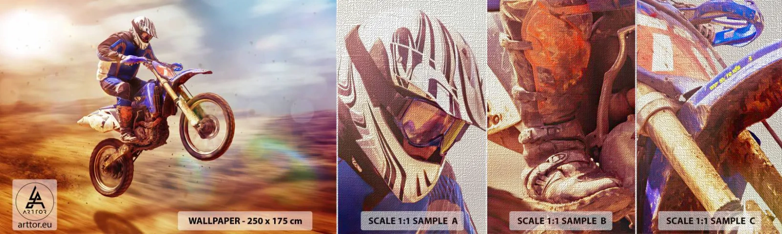 Échantillon de Papier Peint Premium Canvas - Vertiges à moto - Motocross, sport, Motocycliste - 100x30 cm