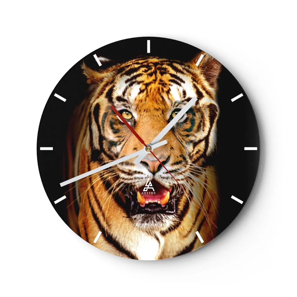 Horloge murale - Pendule murale - Portrait d'un tigre féroce au regard intense - 30x30cm - Le coeur sauvageon - Décoration murale moderne pour le salon, la cuisine et la chambre ARTTOR