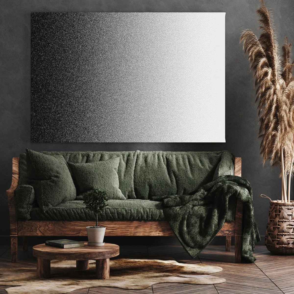 Impression sur toile - Image sur toile - Dégradé minimaliste noir et blanc en pointillé - 70x50cm - Du coté de la lumière - Décoration murale moderne pour le salon et la chambre ARTTOR