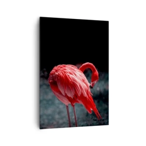 Impression sur toile - Image sur toile - Un flamant rose sur fond vert foncé - 70x100cm - Poème cramoisi de la nature - Décoration murale moderne pour le salon et la chambre ARTTOR