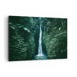 Impression sur toile - Image sur toile - Une cascade entourée d'une végétation tropicale dense - 100x70cm - Fontaine tropicale - Décoration murale moderne pour le salon et la chambre ARTTOR