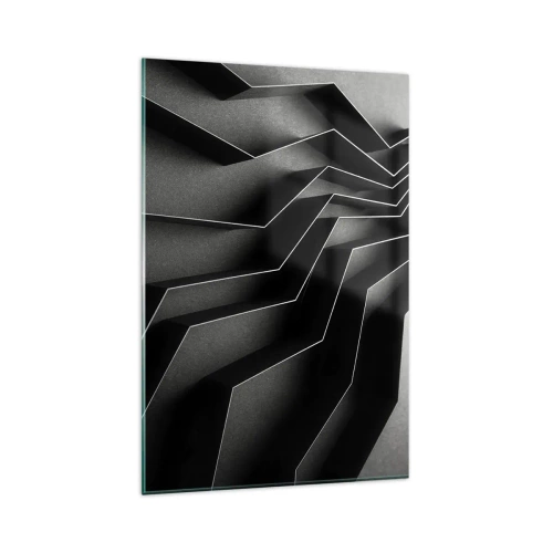 Impression sur verre - Image sur verre - Abstraction en noir et blanc avec des structures géométriques - 80x120cm - Ordre spatial - Décoration murale moderne pour le salon et la chambre ARTTOR