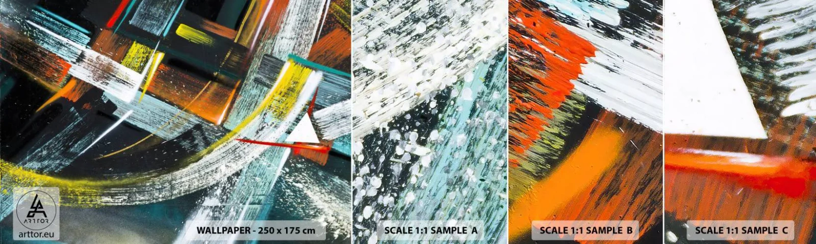 Échantillon de Papier Peint Autocollant Deluxe Sticker - L'énergie du mouvement - Abstraction, Morceau, Art moderne - 100x30 cm