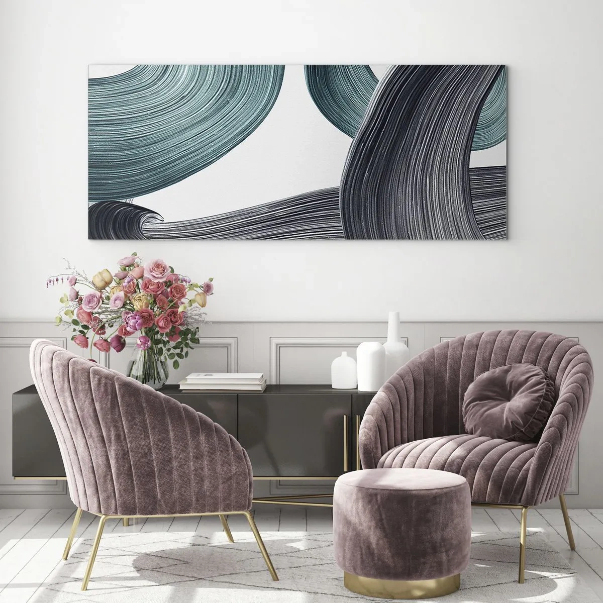 Impression sur verre - Image sur verre - Sentiers émeraude et noirs - 90x30 cm