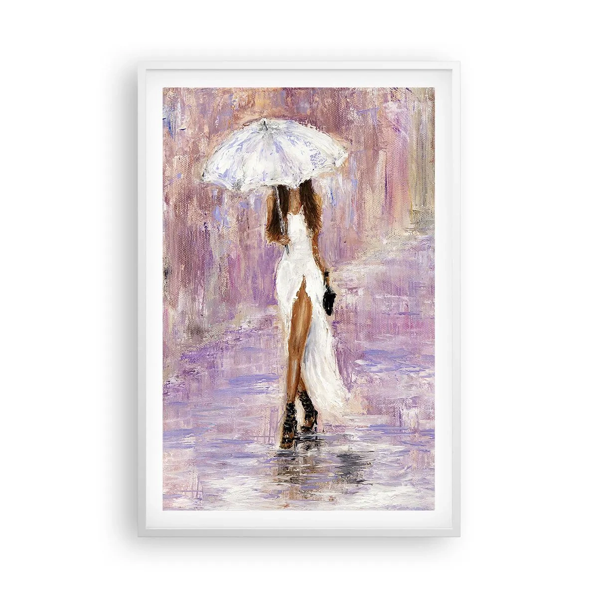 Affiche dans un cadre blanc - Poster - Sous la pluie lilas - 61x91 cm