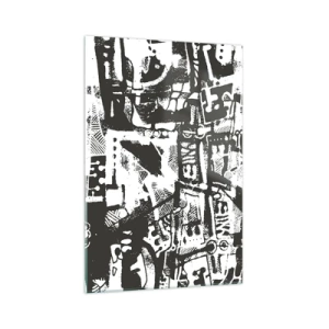 Impression sur verre - Image sur verre - Motif rétro monochrome abstrait - 70x100cm - Ordre ou chaos? - Décoration murale moderne pour le salon et la chambre ARTTOR