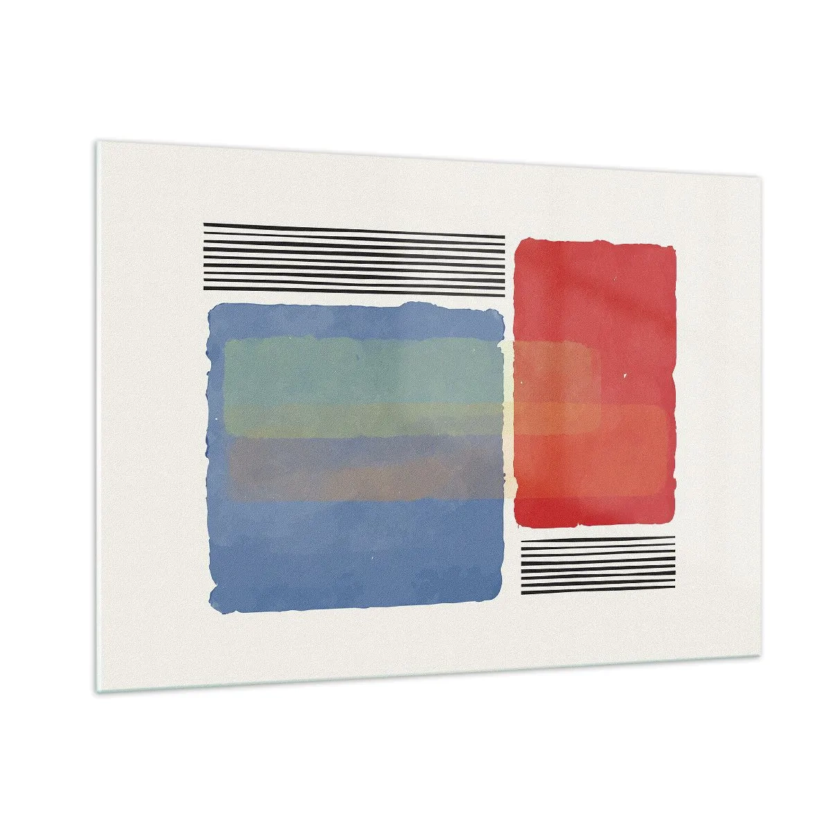 Impression sur verre - Image sur verre - Composition géométrique avec des rectangles rouges et bleus - 100x70cm - Esprit et lettre de la géométrie - Décoration murale moderne pour le salon et la chambre ARTTOR