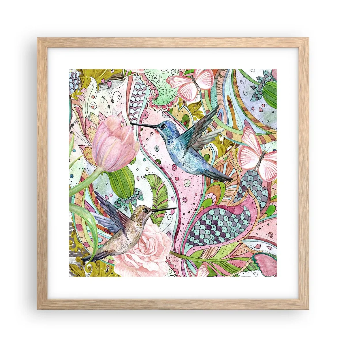 Affiche dans un chêne clair - Poster - Empêtré dans les vignes - 40x40 cm