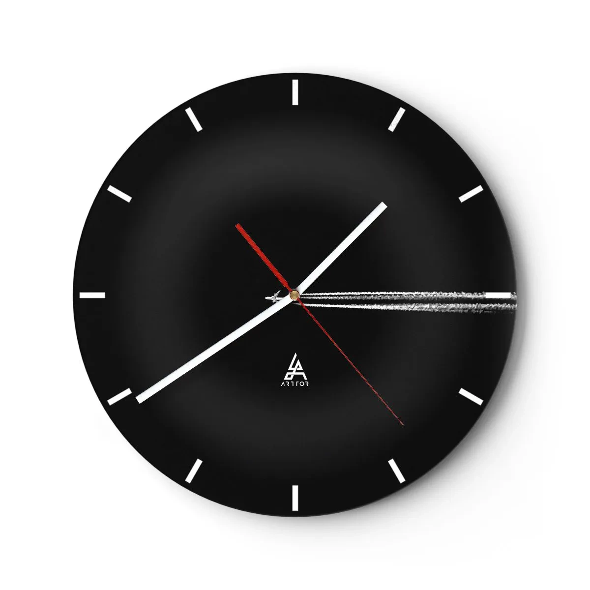 Horloge murale - Pendule murale - Avion à réaction avec une traînée blanche sur fond noir - 30x30cm - Dans une autre dimension - Décoration murale moderne pour le salon, la cuisine et la chambre ARTTOR