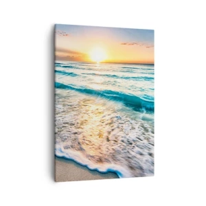Impression sur toile - Image sur toile - Lever de soleil sur une plage tranquille avec des vagues - 50x70cm - Une vue qui en vaut la peine - Décoration murale moderne pour le salon et la chambre ARTTOR