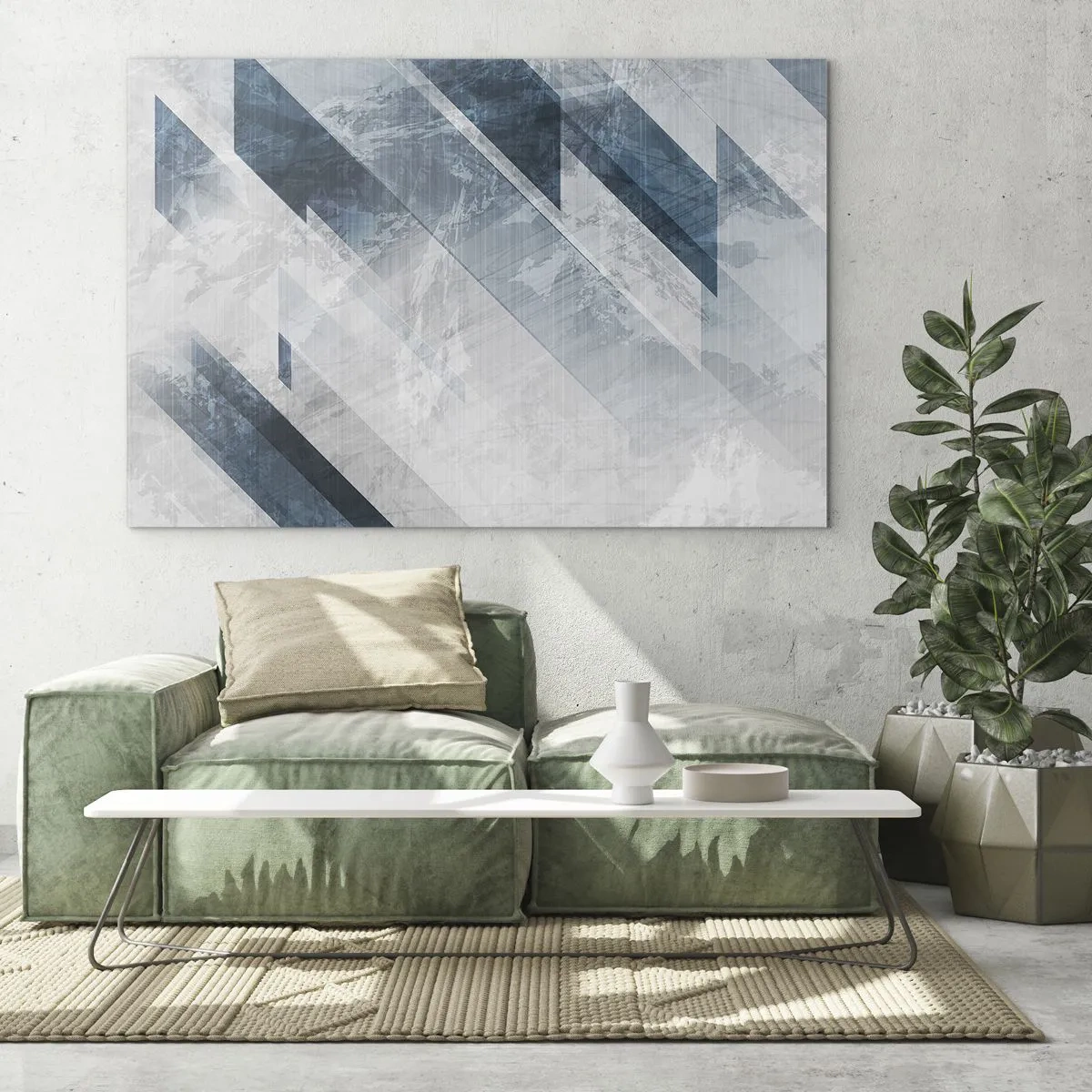 Impression sur verre - Image sur verre - Rayures géométriques dans les tons de gris et bleu marine - 70x50cm - Composition spatiale - mouvement gris - Décoration murale moderne pour le salon et la chambre ARTTOR