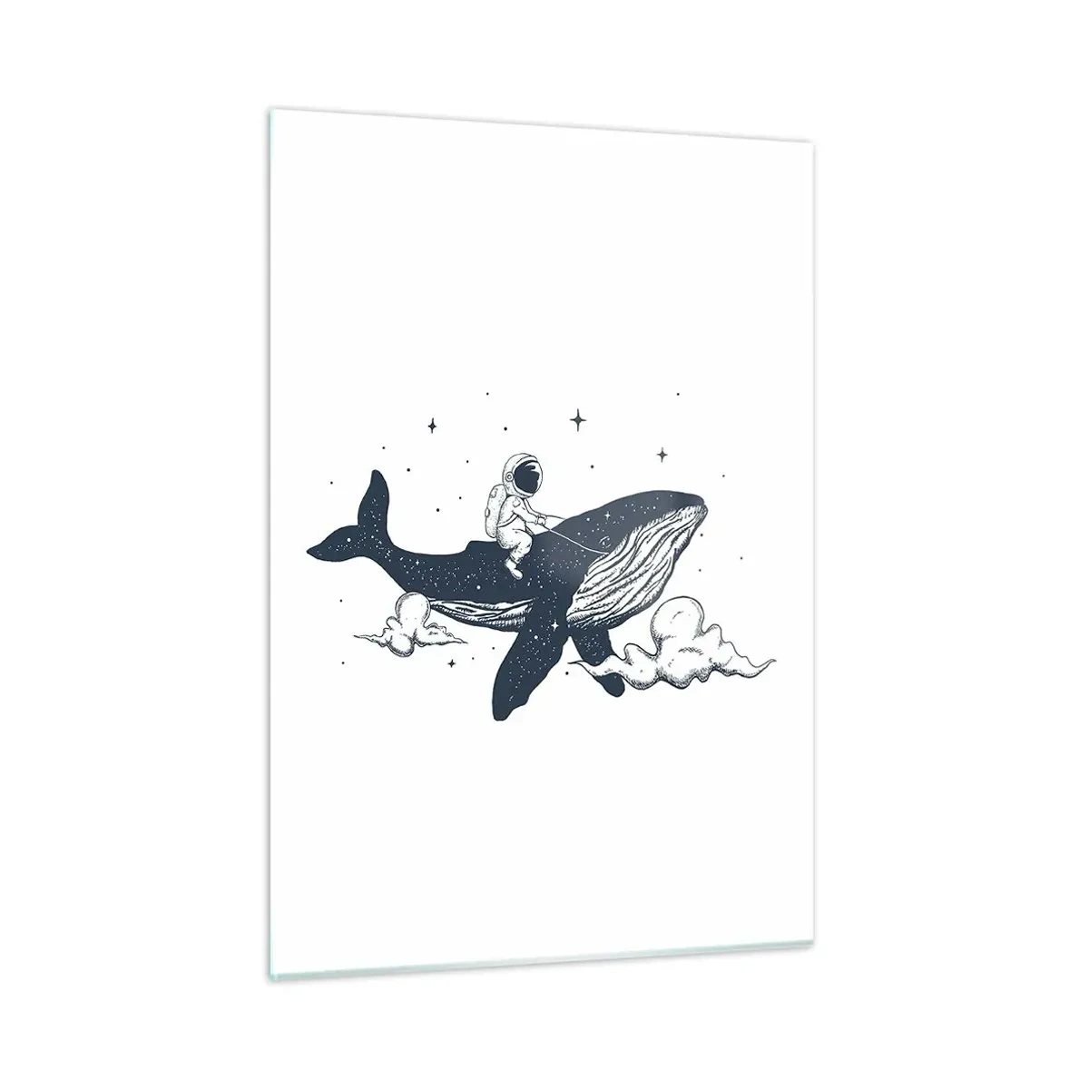 Impression sur verre - Image sur verre - Un astronaute chevauchant une baleine parmi les étoiles et les nuages - 50x70cm - Aventure spatiale - Décoration murale moderne pour le salon et la chambre ARTTOR