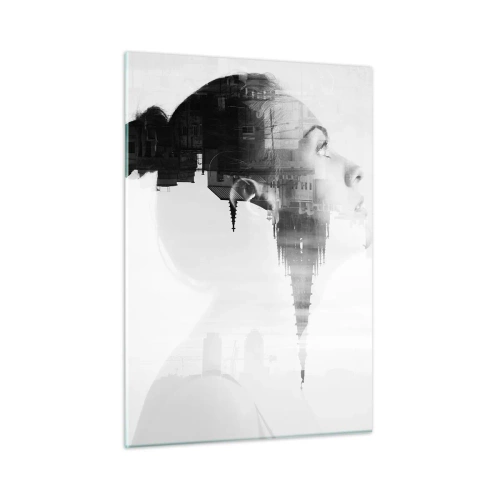 Impression sur verre - Image sur verre - Silhouette d'une femme avec des éléments architecturaux en arrière-plan - 50x70cm - Des deux côtés du verre - Décoration murale moderne pour le salon et la chambre ARTTOR