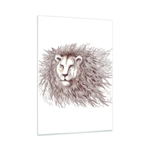 Impression sur verre - Image sur verre - Portrait d'un lion avec une crinière impressionnante dans un style monochrome - 50x70cm - Un souverain fougueux - Décoration murale moderne pour le salon et la chambre ARTTOR