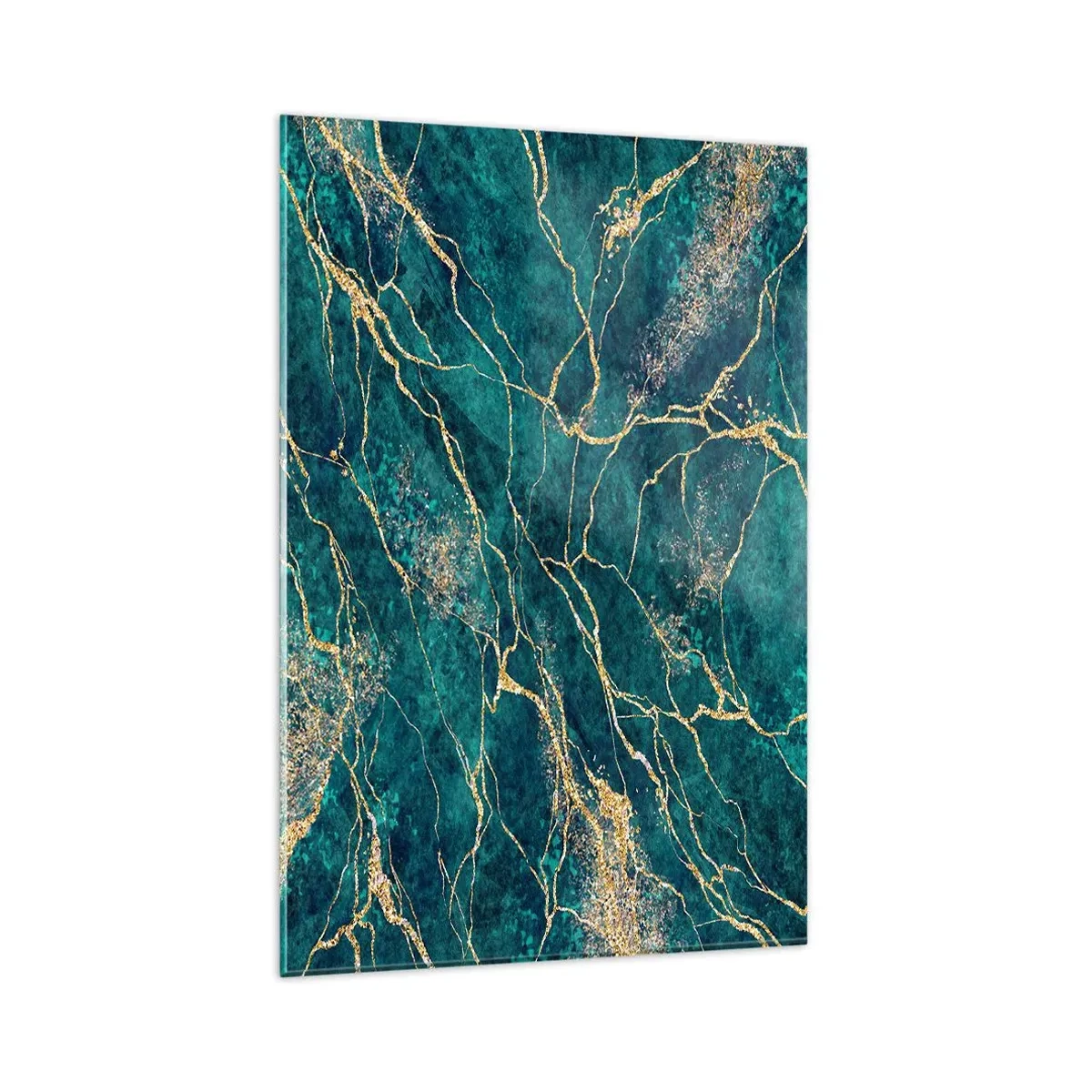 Impression sur verre - Image sur verre - Motif de marbre texturé dans des tons turquoise et or - 80x120cm - Mine d'or - Décoration murale moderne pour le salon et la chambre ARTTOR