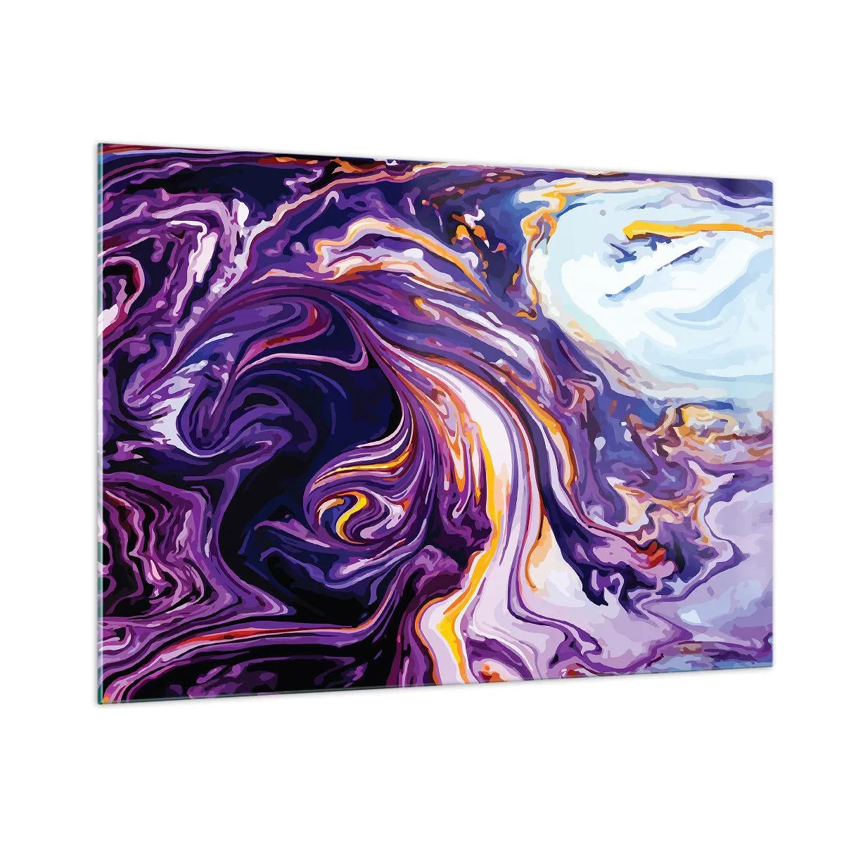 Impression sur verre - Image sur verre - Motif abstrait dans les tons violet et blanc avec des lignes dynamiques - 100x70cm - La courbure de l'espace en violet - Décoration murale moderne pour le salon et la chambre ARTTOR