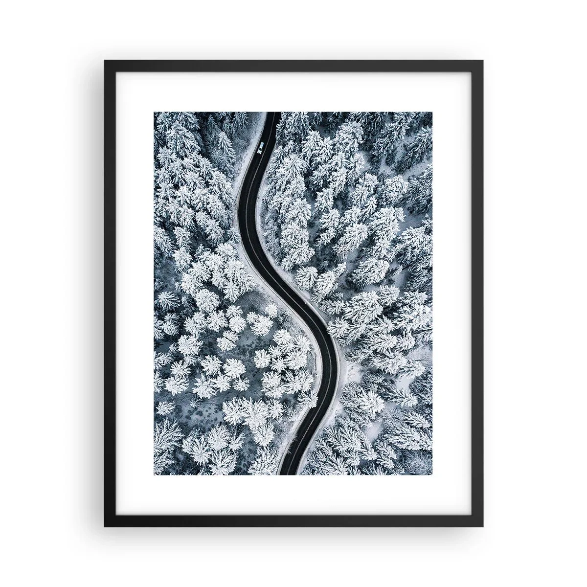 Affiche dans un cadre noir - Poster - À travers une forêt d'hiver - 40x50 cm