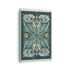 Impression sur toile - Image sur toile - Motif végétal symétrique sur fond vert - 80x120cm - Comme une découpe folklorique - Décoration murale moderne pour le salon et la chambre ARTTOR