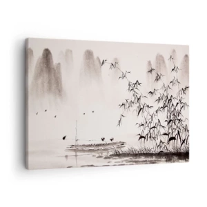 Impression sur toile - Image sur toile - Un paysage minimaliste de style oriental - 70x50cm - Le silence des rizières - Décoration murale moderne pour le salon et la chambre ARTTOR