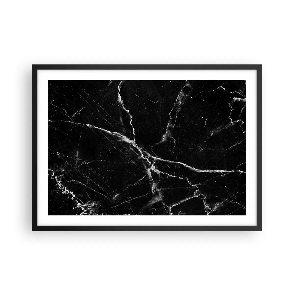 Affiche dans un cadre noir - Poster - Marbre noir avec des veines blanches dans les détails - 70x50cm - La vie secrète de la pierre - Décoration murale moderne pour le salon et la chambre ARTTOR
