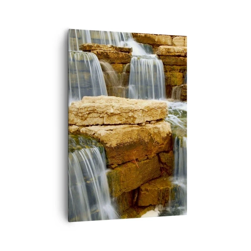 Impression sur toile - Image sur toile - Une cascade qui coule sur des marches de pierre - 70x100cm - Escalier vers le ciel - Décoration murale moderne pour le salon et la chambre ARTTOR