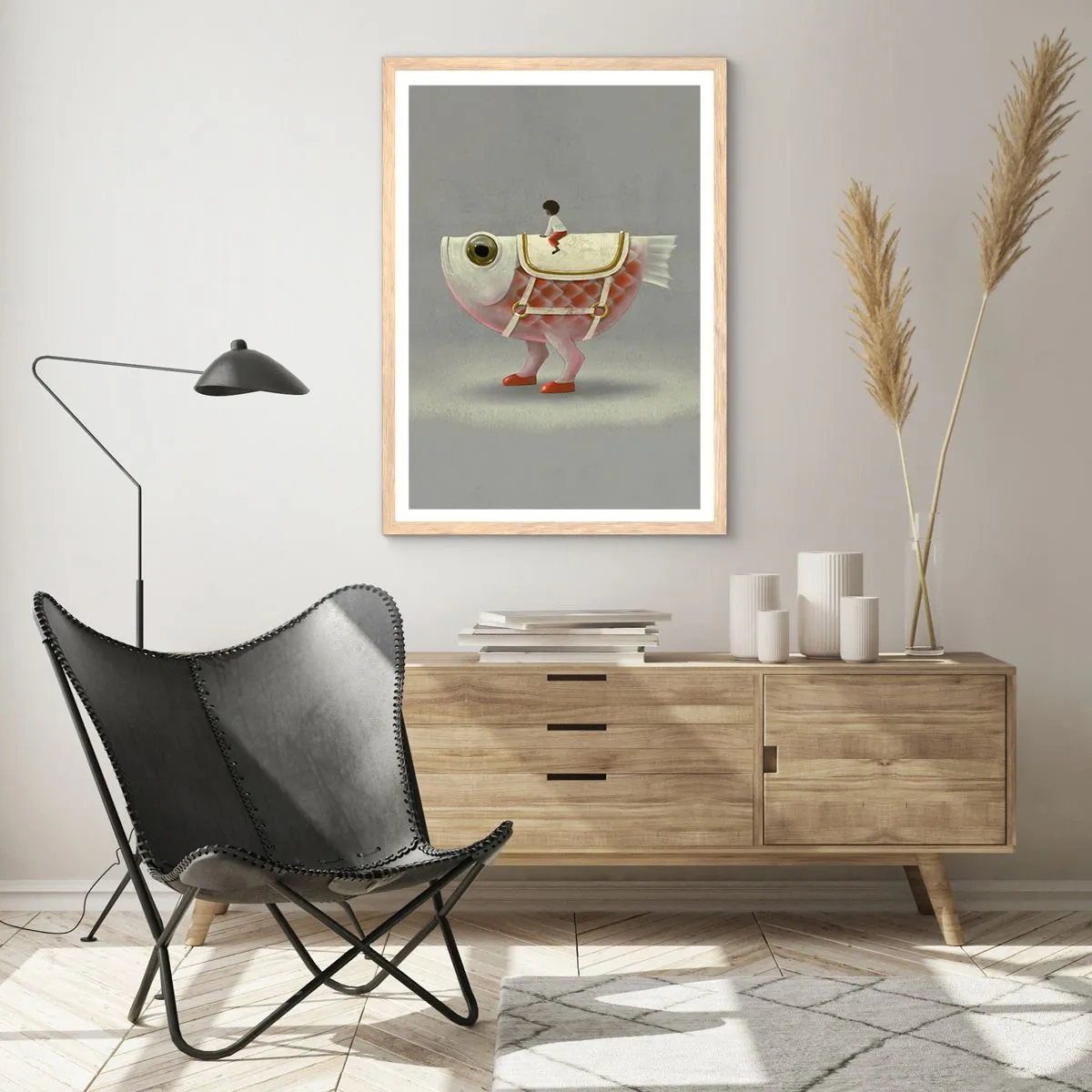 Affiche dans un chêne clair - Poster - Le cavalier poisson - 30x40 cm