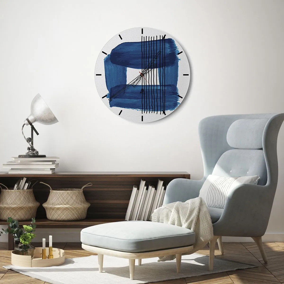 Horloge murale - Pendule murale - Composition noire-bleue - 40x40 cm