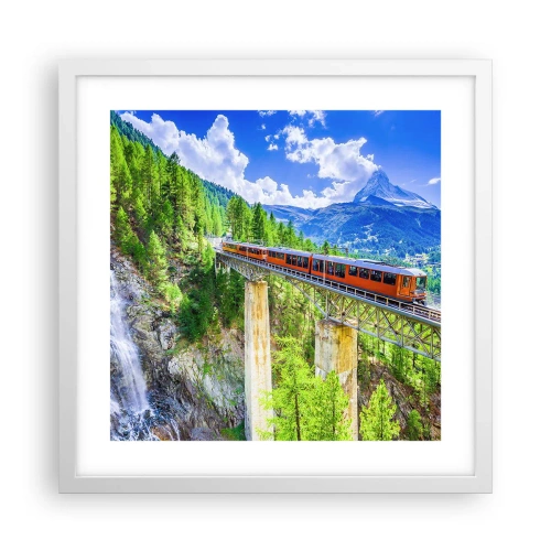 Affiche dans un cadre blanc - Poster - Train dans les Alpes - 40x40 cm
