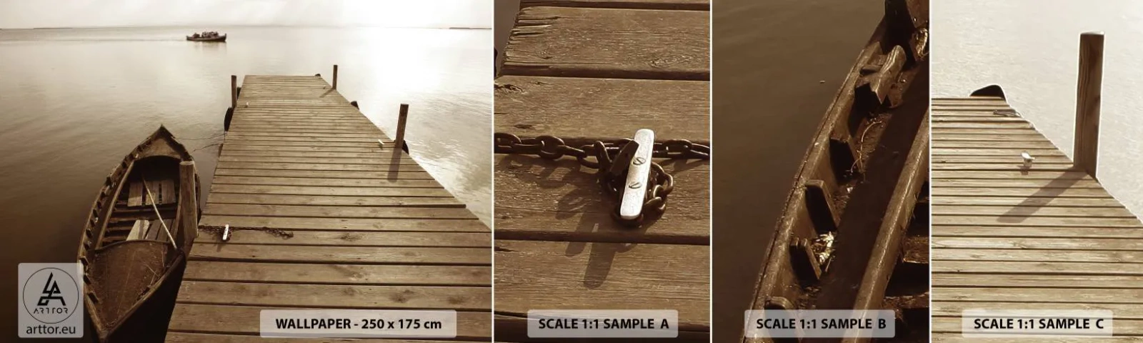 Échantillon De Papier Peint Standard Eco - Le grand silence - Paysage, Lac, Pont de bois - 100x30 cm