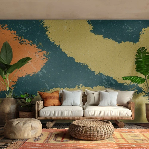 Papier Peint Photo Premium Sand - Formes organiques dans les tons jaune et vert - 100x70cm - Abstraction – mouvement lent - Décoration murale moderne pour le salon et la chambre ARTTOR
