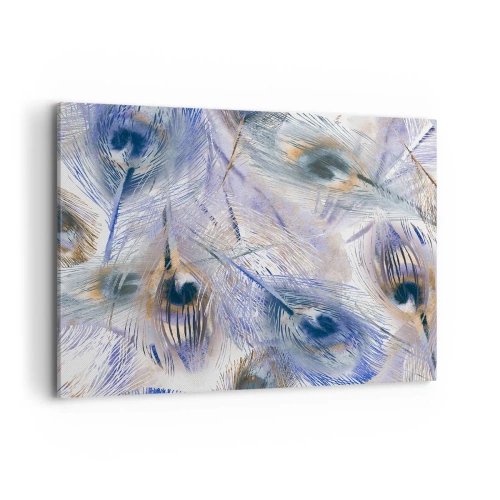 Impression sur toile - Image sur toile - Un motif avec des plumes de paon dans des tons de bleu et d'or - 100x70cm - Composition de paon - Décoration murale moderne pour le salon et la chambre ARTTOR