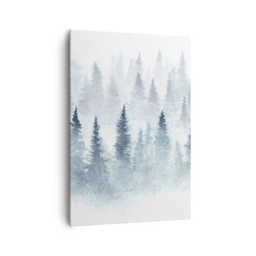 Impression sur toile - Image sur toile - Forêts de conifères baignées d'un brouillard délicat - 70x100cm - Enveloppé de brouillard - Décoration murale moderne pour le salon et la chambre ARTTOR