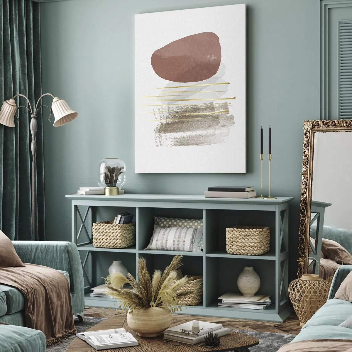 Impression sur toile - Image sur toile - Composition abstraite dans les tons beige et or - 80x120cm - Colonnade abstraite - Décoration murale moderne pour le salon et la chambre ARTTOR