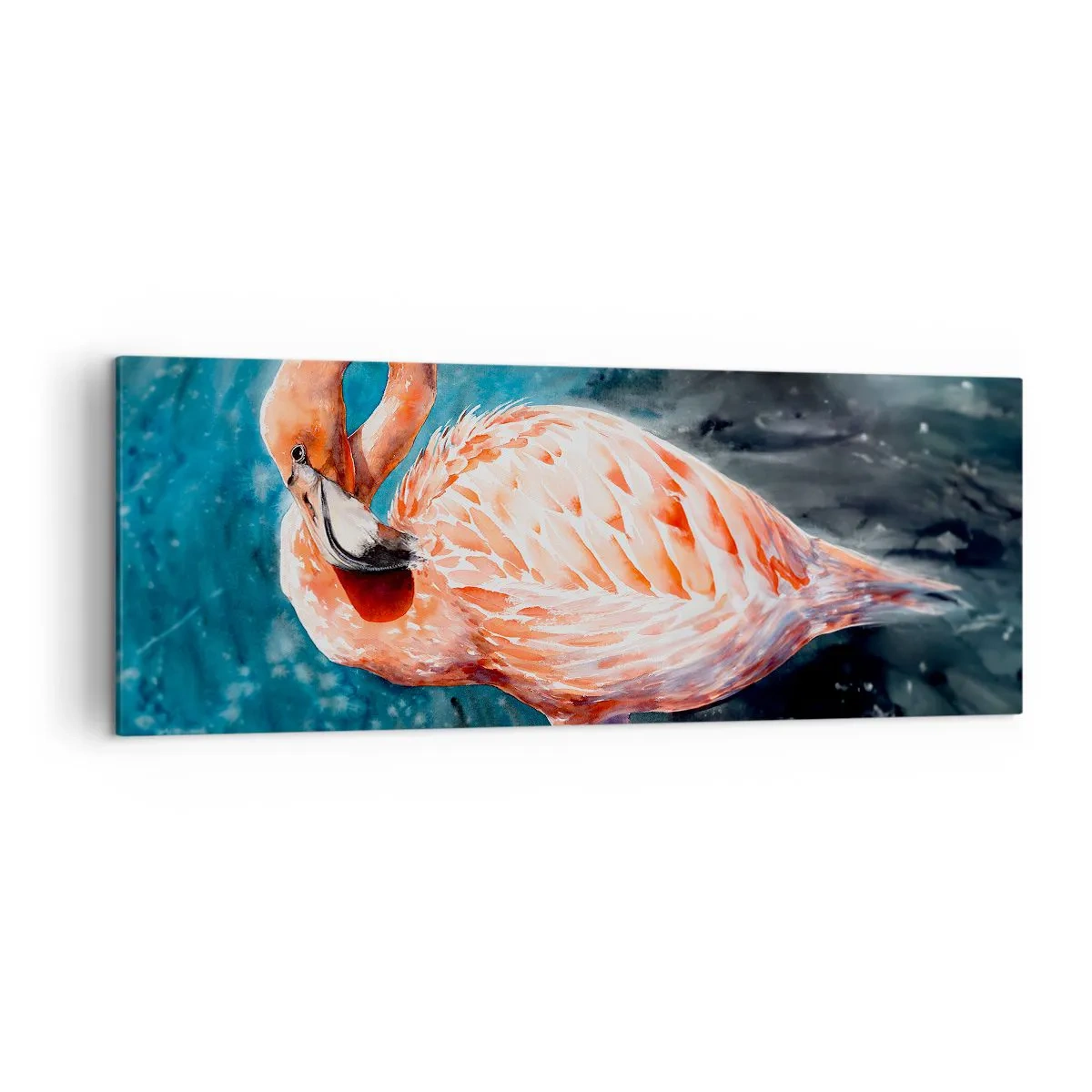 Impression sur toile - Image sur toile - Un flamant rose sur un fond bleu aquarelle - 140x50cm - Décoratif par nature - Décoration murale moderne pour le salon et la chambre ARTTOR