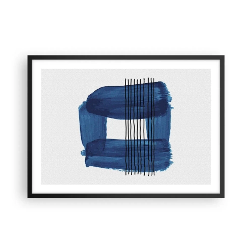 Affiche dans un cadre noir - Poster - Motif abstrait dans des tons de bleu avec des lignes noires - 70x50cm - Composition noire-bleue - Décoration murale moderne pour le salon et la chambre ARTTOR