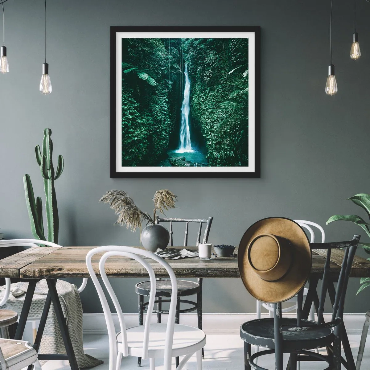 Affiche dans un cadre noir - Poster - Fontaine tropicale - 30x30 cm