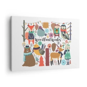 Impression sur toile - Image sur toile - Animaux de la forêt d'hiver dans des graphismes colorés - 70x50cm - Un monde de conte de fées en forêt - Décoration murale moderne pour le salon et la chambre ARTTOR