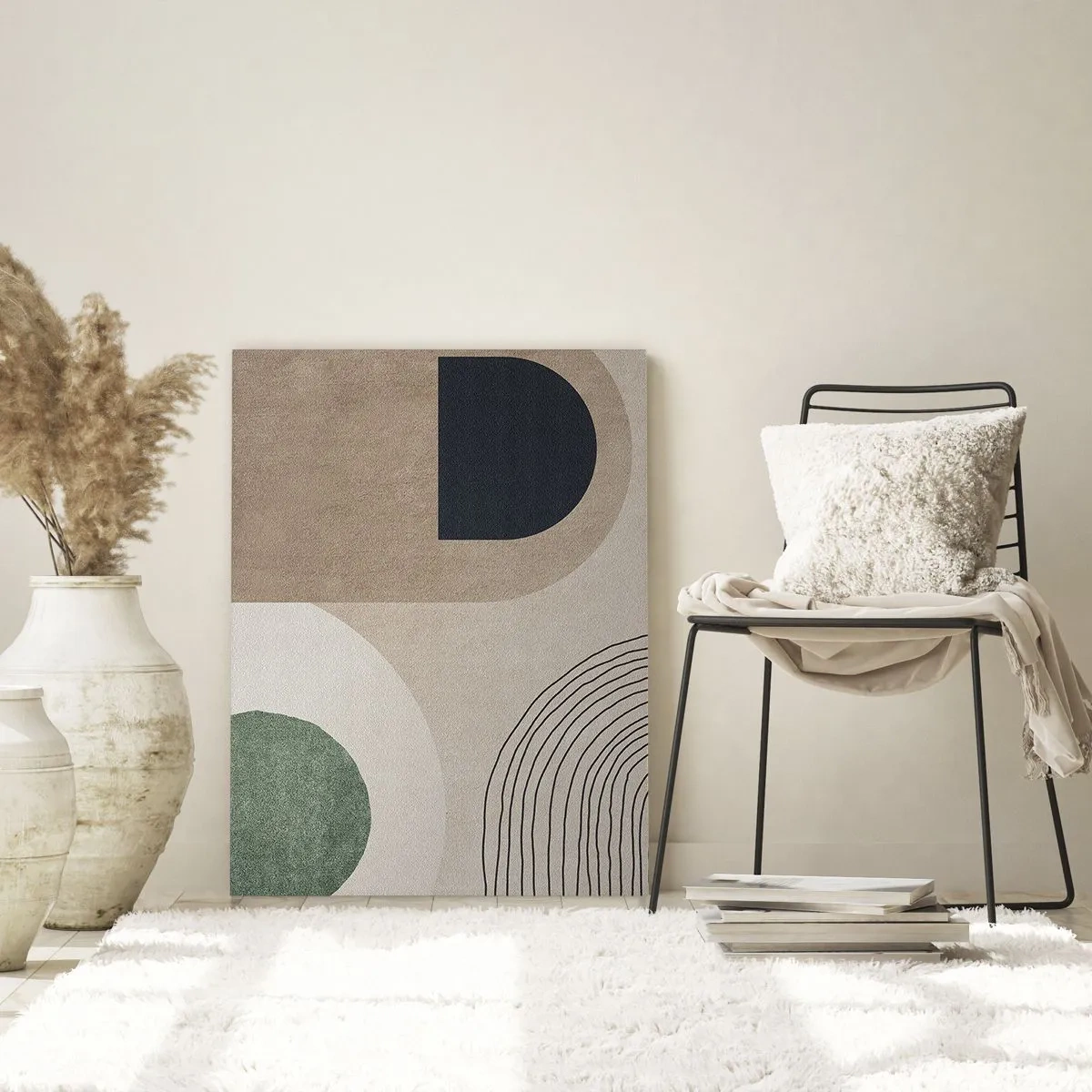 Impression sur verre - Image sur verre - Formes géométriques dans les tons beige et vert - 80x120cm - La douceur de l'ovale - Décoration murale moderne pour le salon et la chambre ARTTOR