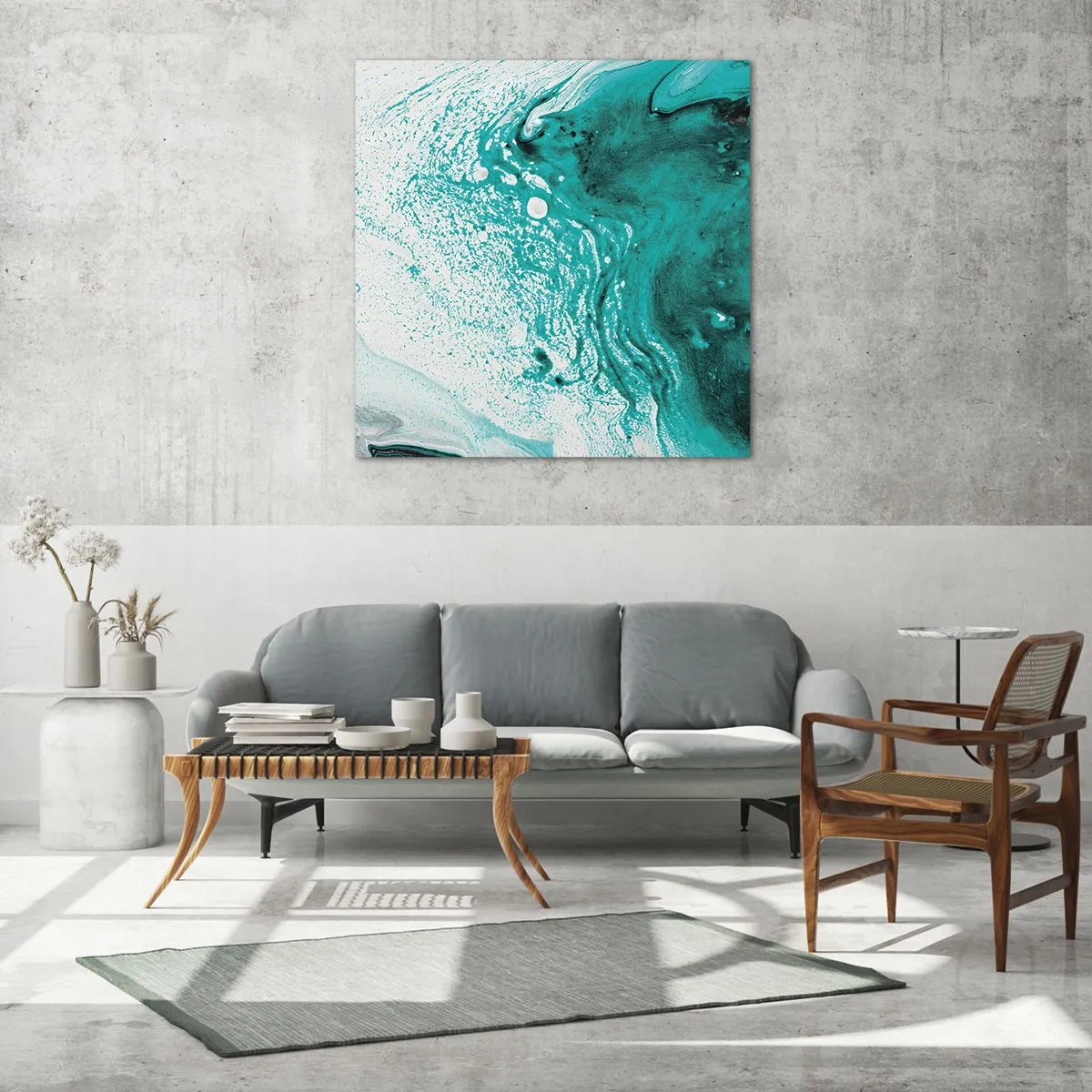 Impression sur verre - Image sur verre - Se fondre dans le bleu et le turquoise - 30x30 cm