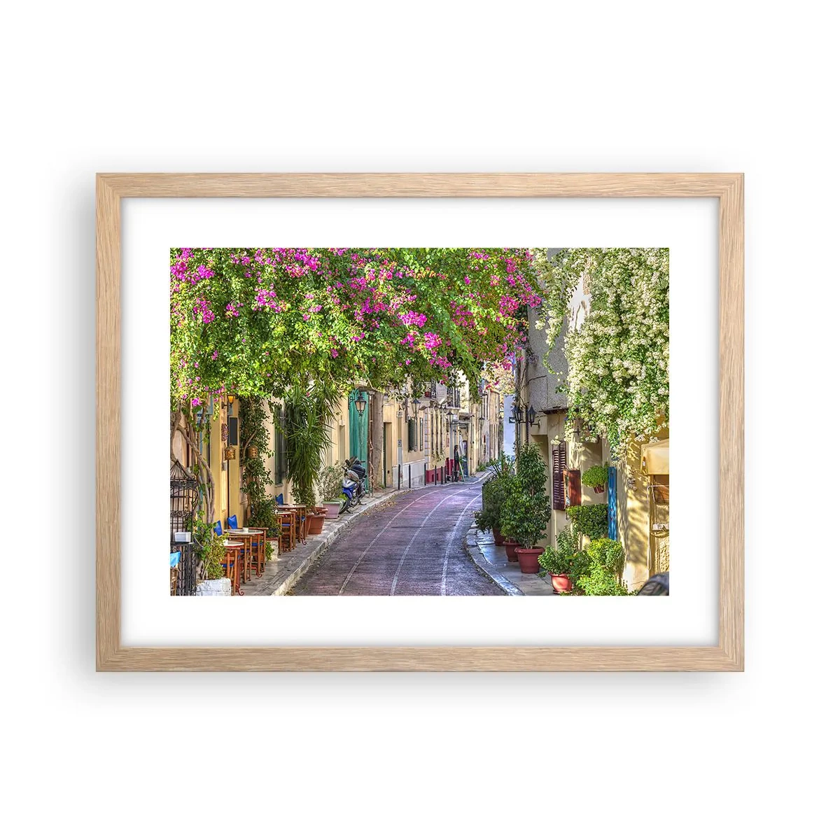 Affiche dans un chêne clair - Poster - Allée fleurie - 40x30 cm