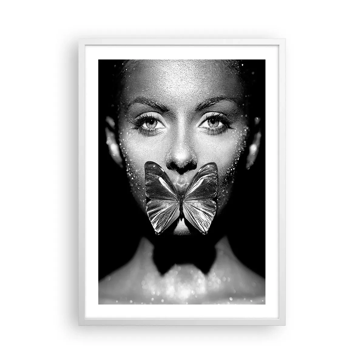 Affiche dans un cadre blanc - Poster - Baiser papillon - 50x70 cm