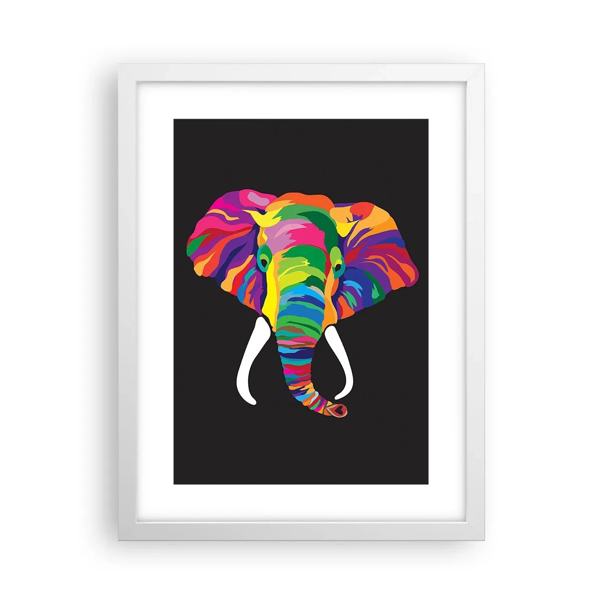 Affiche dans un cadre blanc - Poster - L'éléphant qui aimait se baigner dans un arc-en-ciel - 30x40 cm